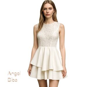 Angel BIBA‎ White Sheer Lace Bodice Boning Hem Party Event Dress NWOT Size 6
